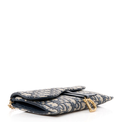 Christian Dior Oblique Saddle Chain Long Wallet Blue 5 of 15