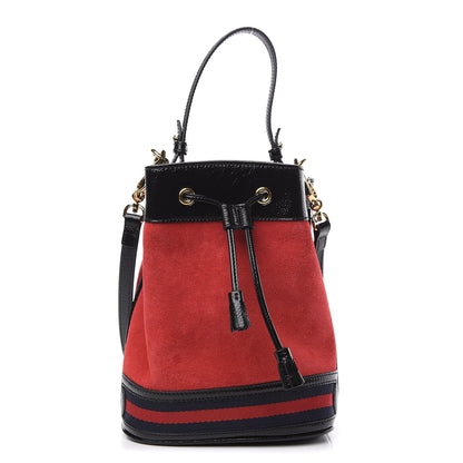 Gucci Suede Patent Web Small Ophidia Bucket Bag Hibiscus Red Black 1 of 8