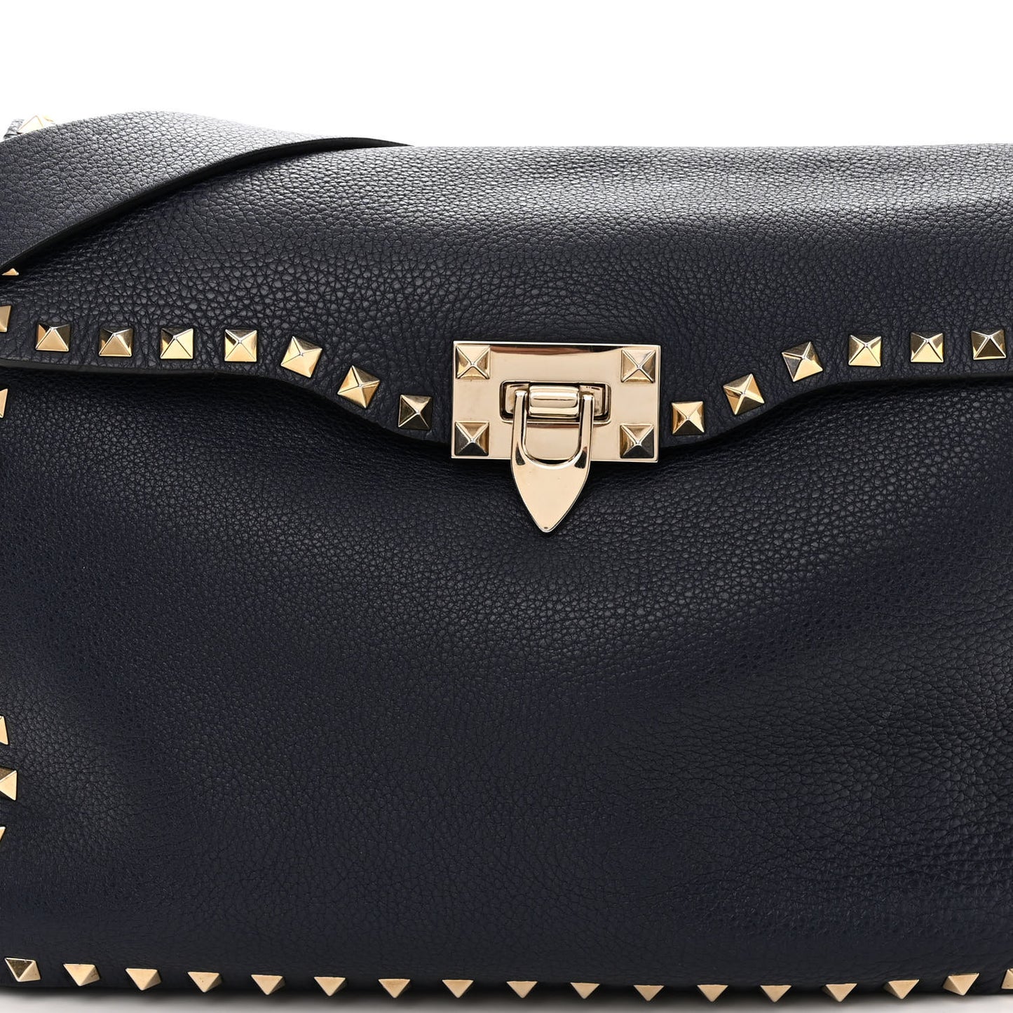 Pebbled Calfskin Rockstud Flip Lock Flap Messenger Satchel Marine