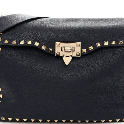 Valentino Garavani Pebbled Calfskin Rockstud Flip Lock Flap Messenger Satchel Marine 7 of 10
