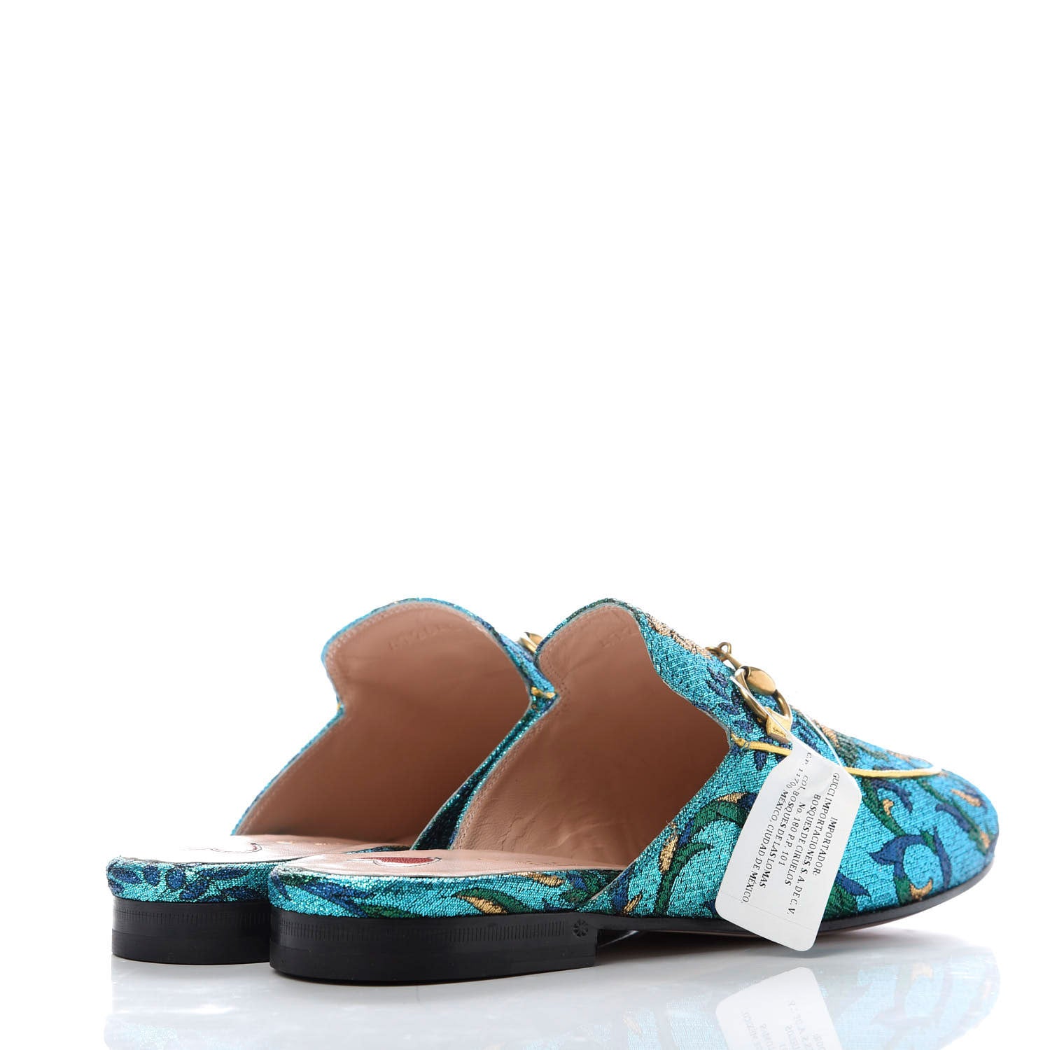 Gucci Iridescent Brocade Womens Princetown Slippers 35.5 Azure Multicolor Oro 4 of 9