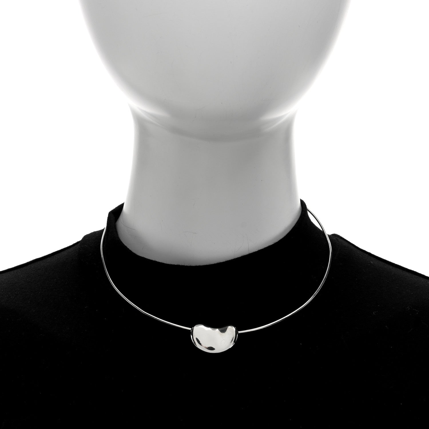 Tiffany Sterling Silver 25mm Elsa Peretti Bean Pendant Wire Necklace 3 of 5