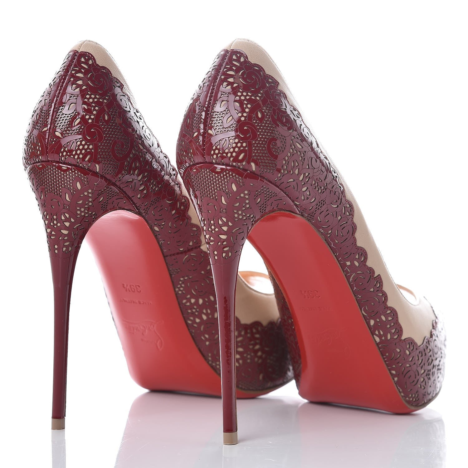 Christian Louboutin Patent Nappa Veramucha 120 Platform Peep Toe Pumps 39.5 Carmin Nude 4 of 8
