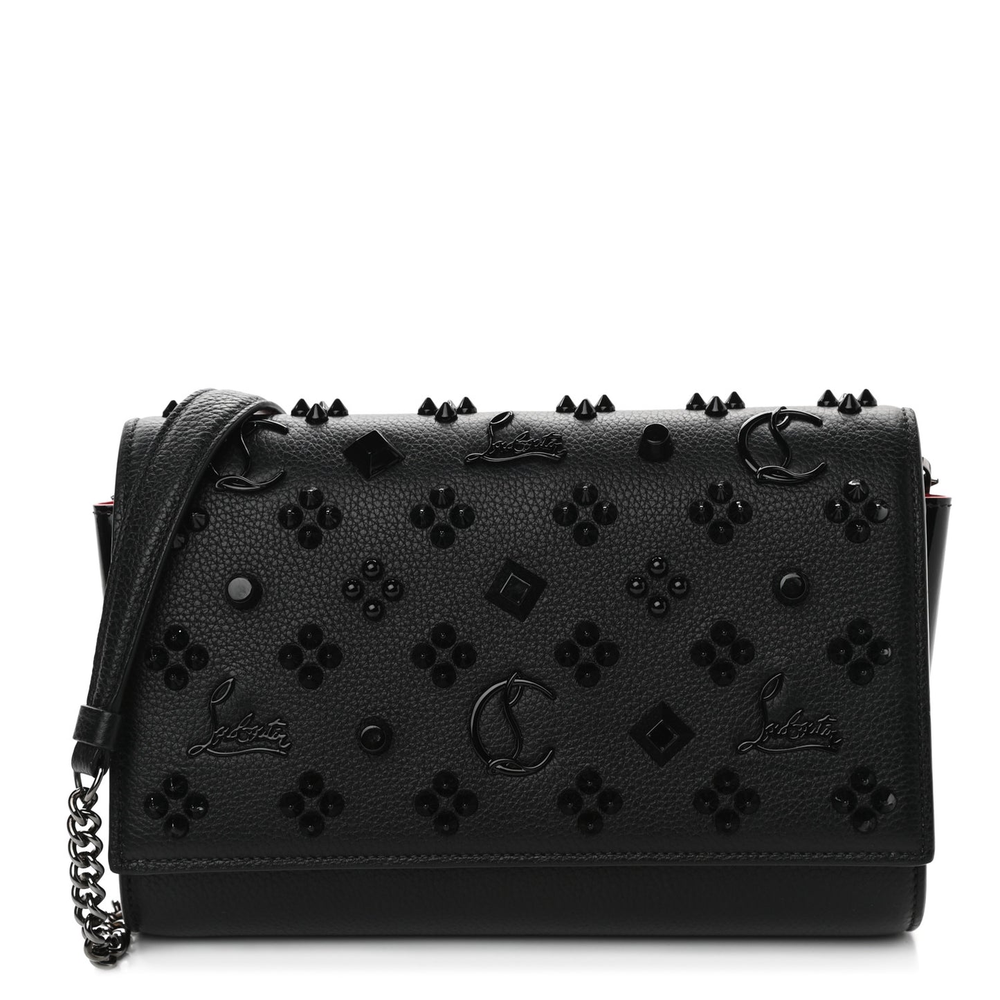 Calfskin Spikes Loubinthesky Paloma Clutch Black