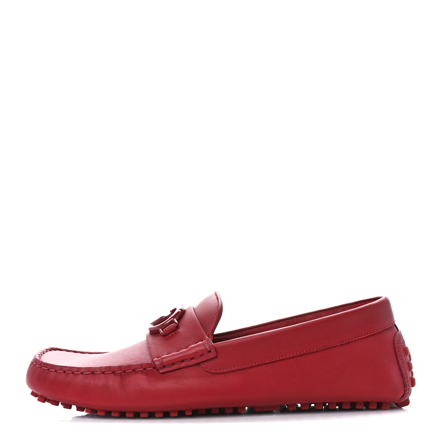 Clove Calfskin Monochrome Mens Interlocking G Driver Loafers 8 Red