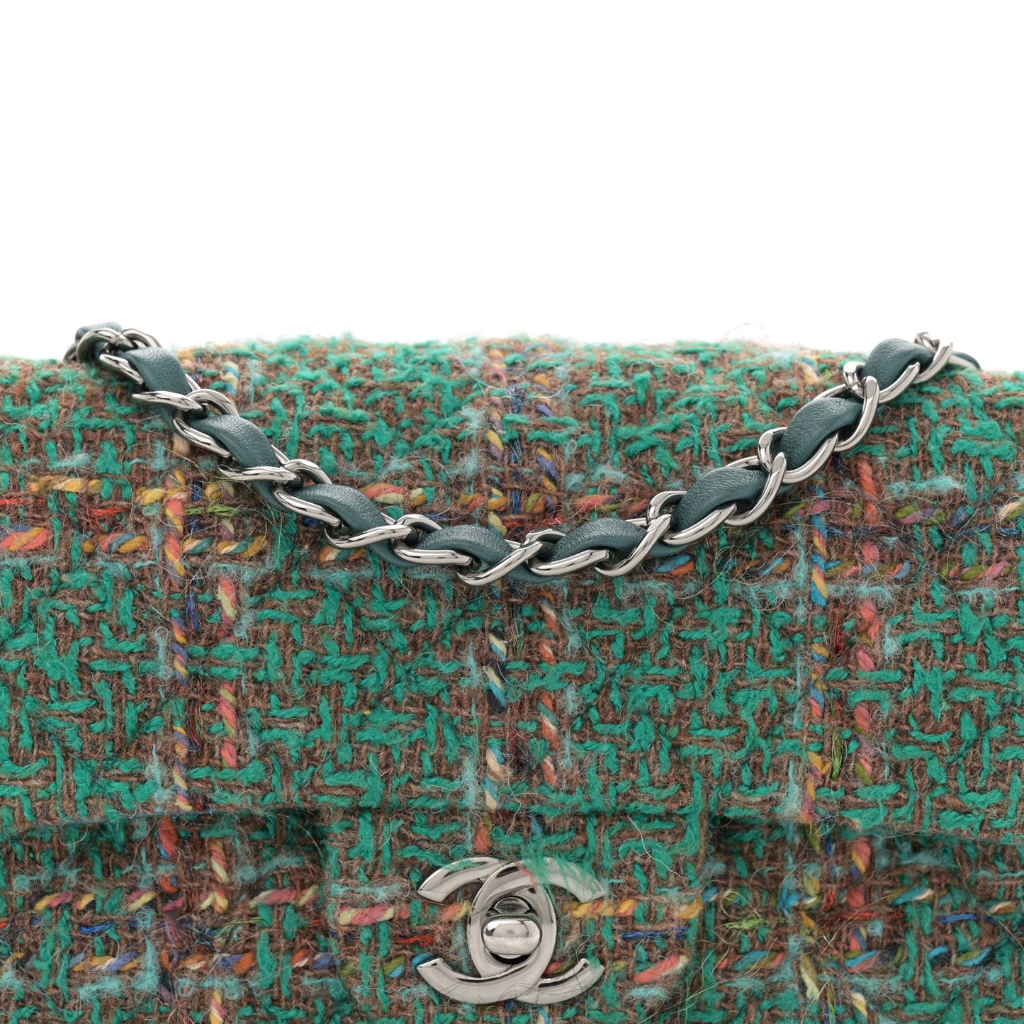 Tweed Quilted Mini Rectangular Flap Green