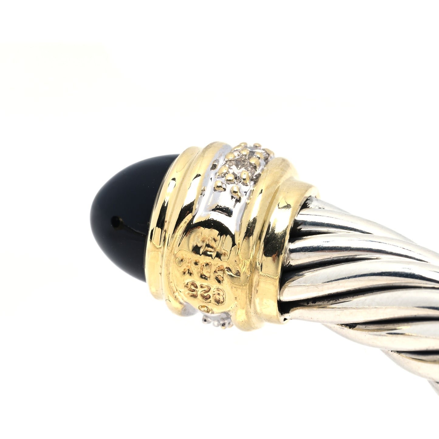 Sterling Silver 18K Yellow Gold Diamond Black Onyx 7mm Cabochon Cable Classics Bracelet