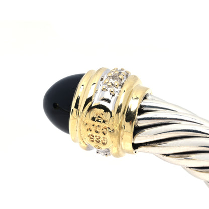 David Yurman Sterling Silver 18K Yellow Gold Diamond Black Onyx 7mm Cabochon Cable Classics Bracelet 4 of 4