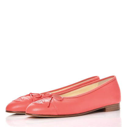 Chanel Lambskin Cap Toe CC Ballerina Flats 37 Corail 3 of 9