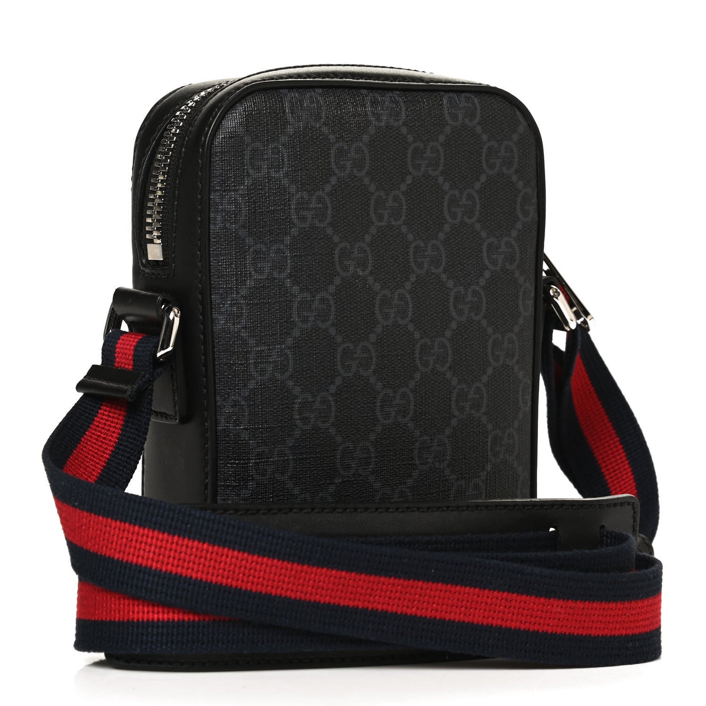 GG Supreme Monogram Appia Calfskin Web Small Camera Messenger Bag Black Grey