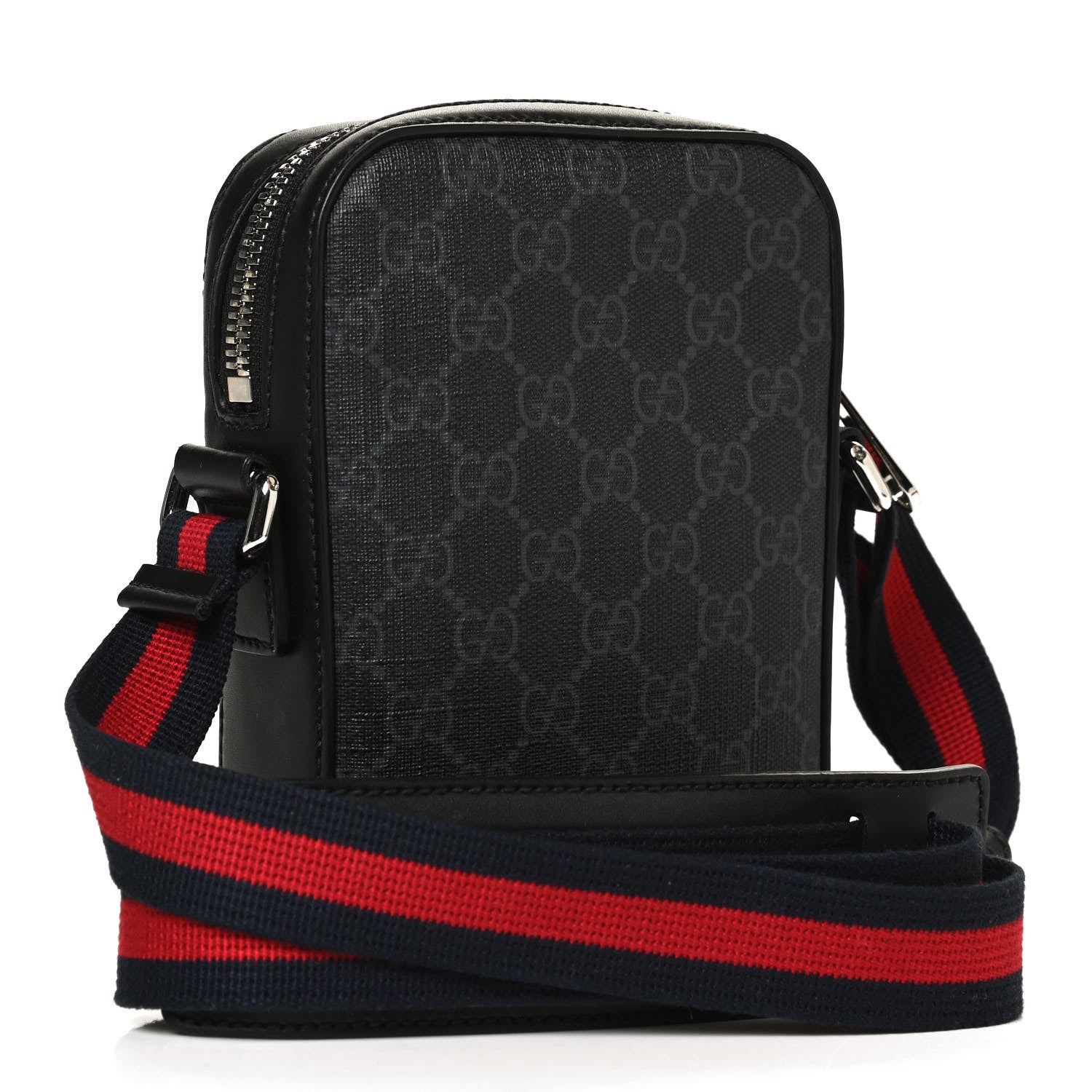 Gucci GG Supreme Monogram Appia Calfskin Web Small Camera Messenger Bag Black Grey 2 of 10
