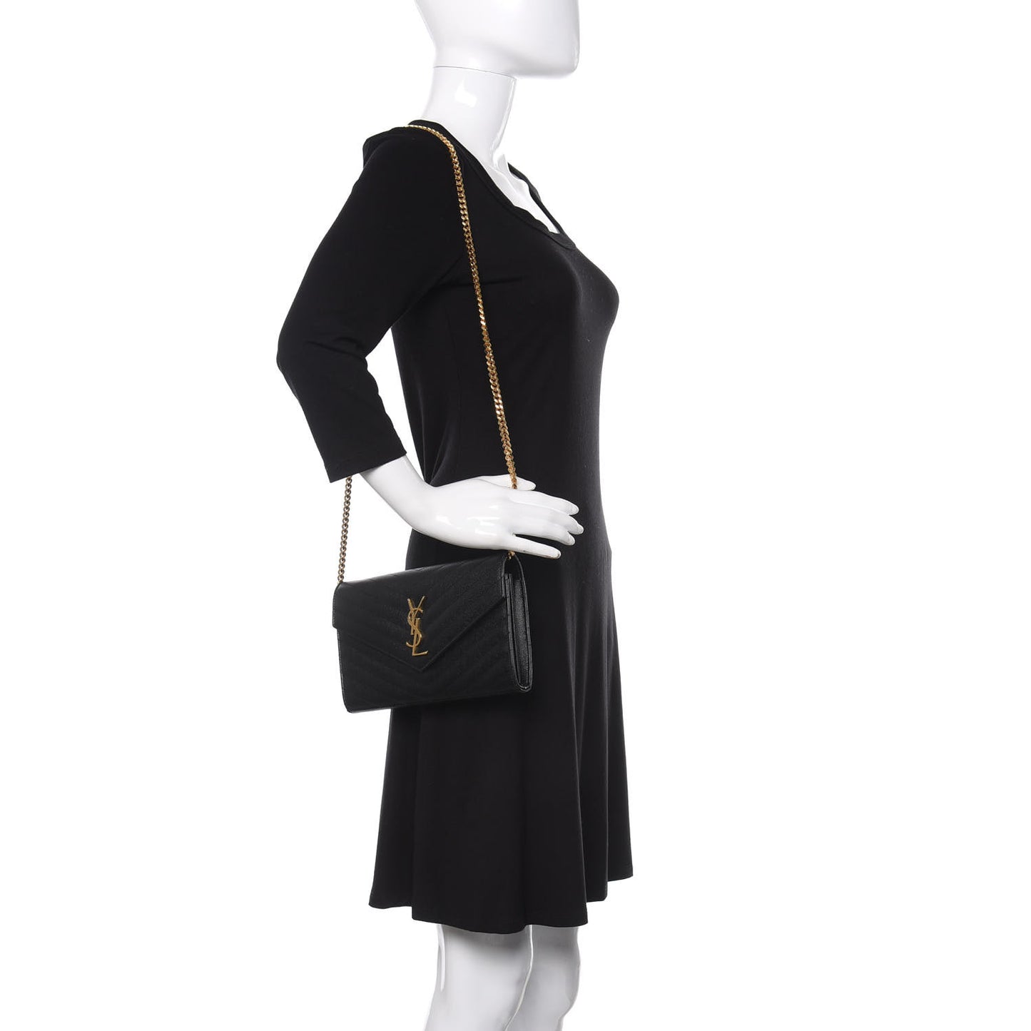 Grain De Poudre Matelasse Chevron Monogram Chain Wallet Black