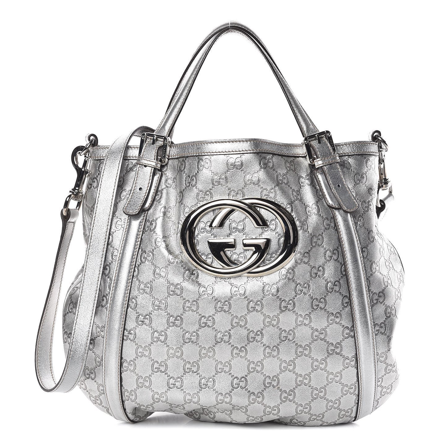 Metallic Guccissima Medium Britt Tote Silver