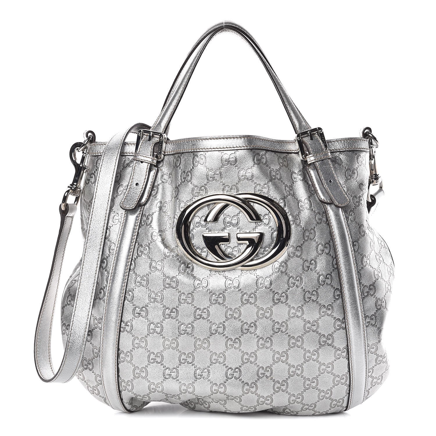 Gucci Metallic Guccissima Medium Britt Tote Silver 1 of 9