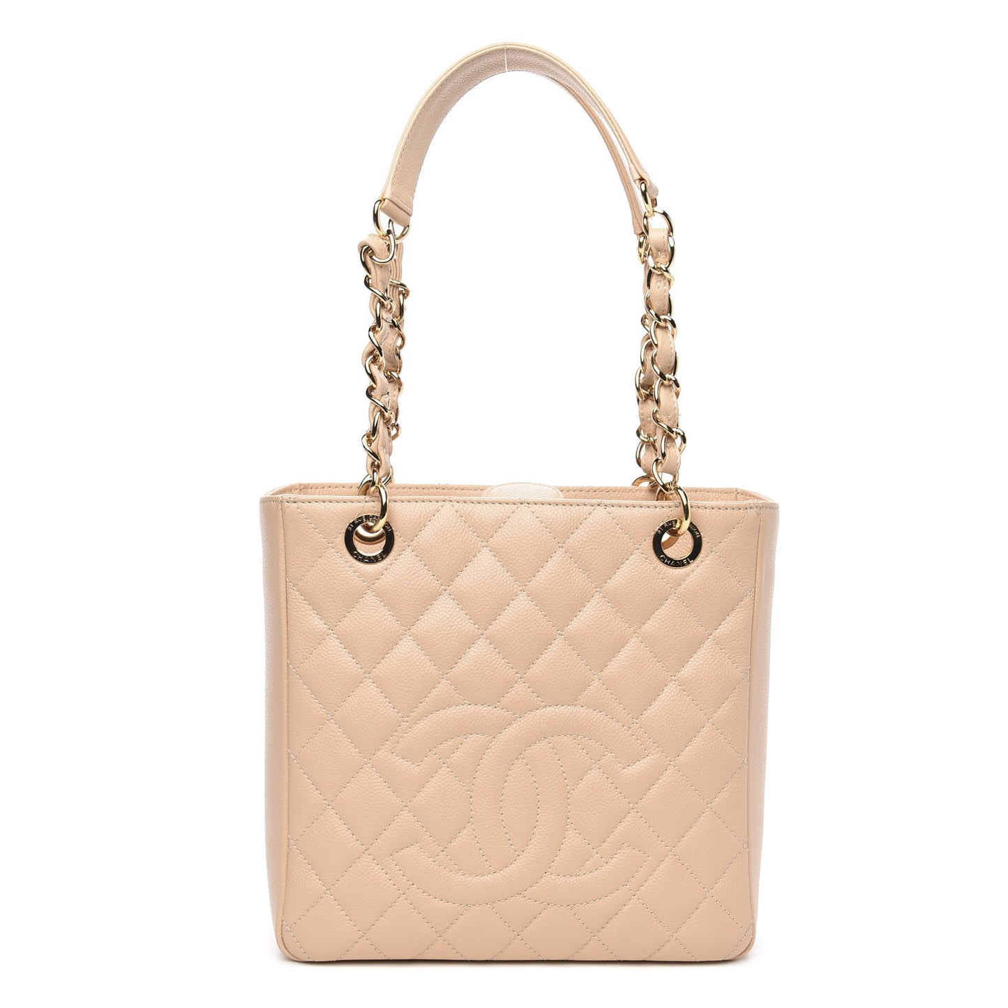 Caviar Quilted Petit Shopping Tote PST Light Beige