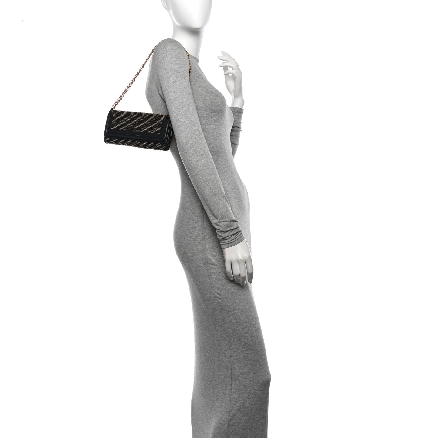 Calfskin Studded Wallet on Chain Black