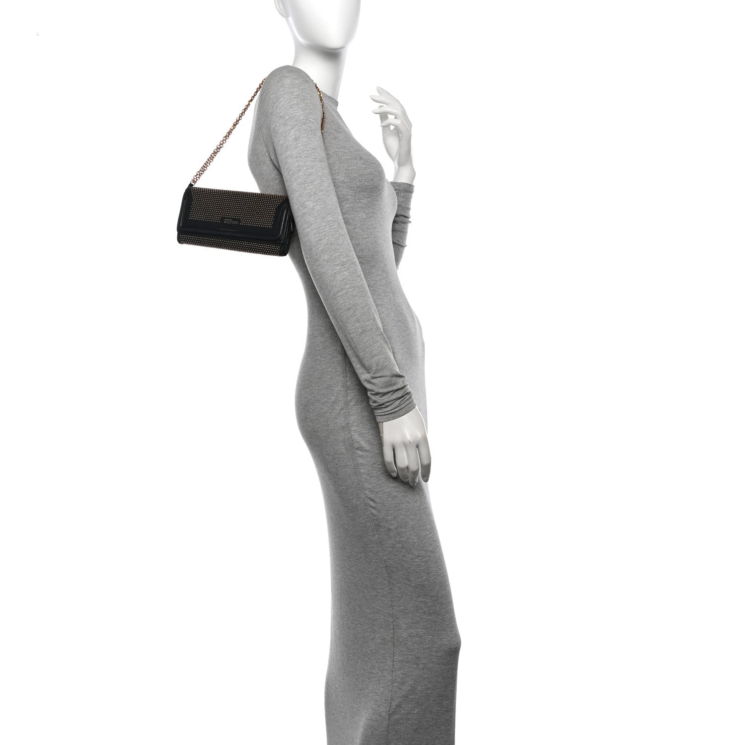 Alexander McQueen Calfskin Studded Wallet on Chain Black 2 of 14