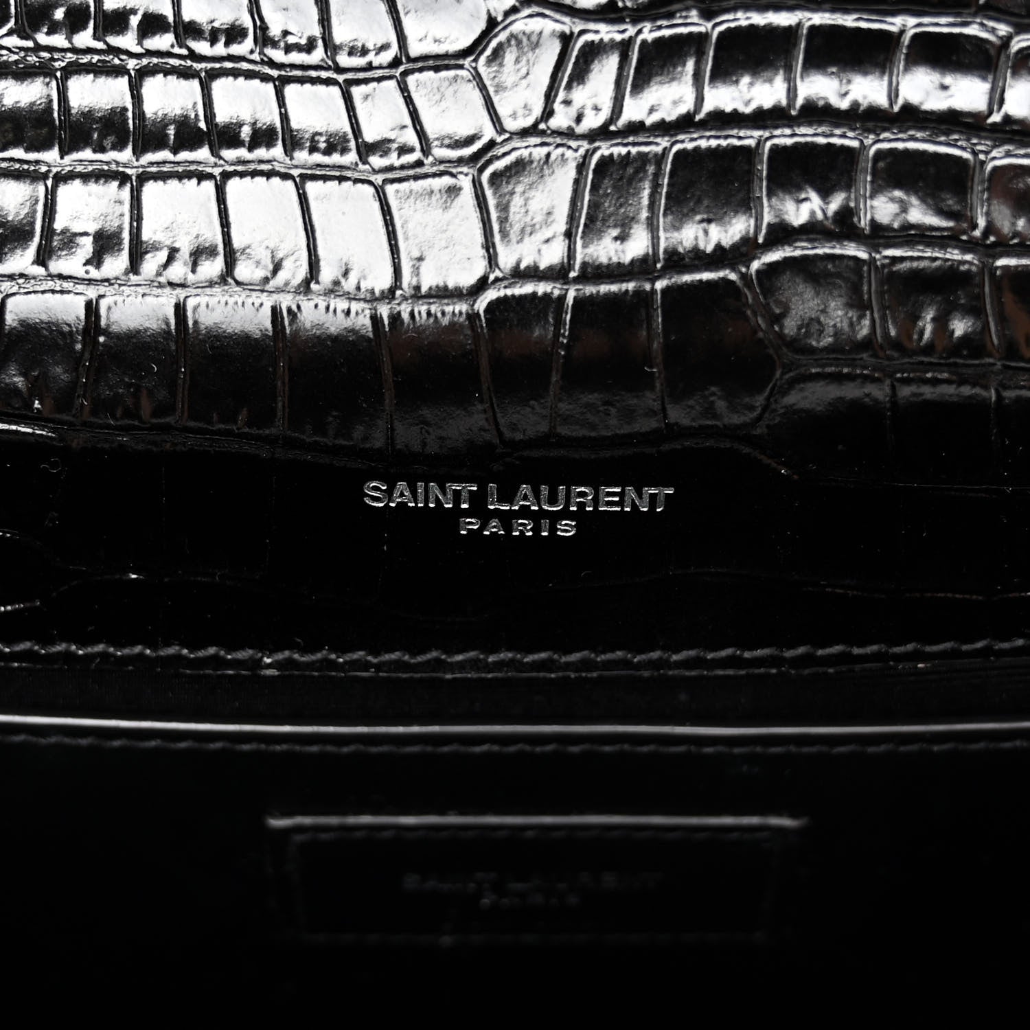 Saint Laurent Calfskin Crocodile Embossed Small Classic Monogram Kate Tassel Satchel Black 7 of 10