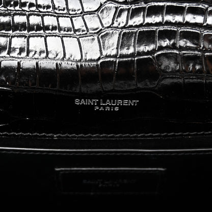 Saint Laurent Calfskin Crocodile Embossed Small Classic Monogram Kate Tassel Satchel Black 7 of 10