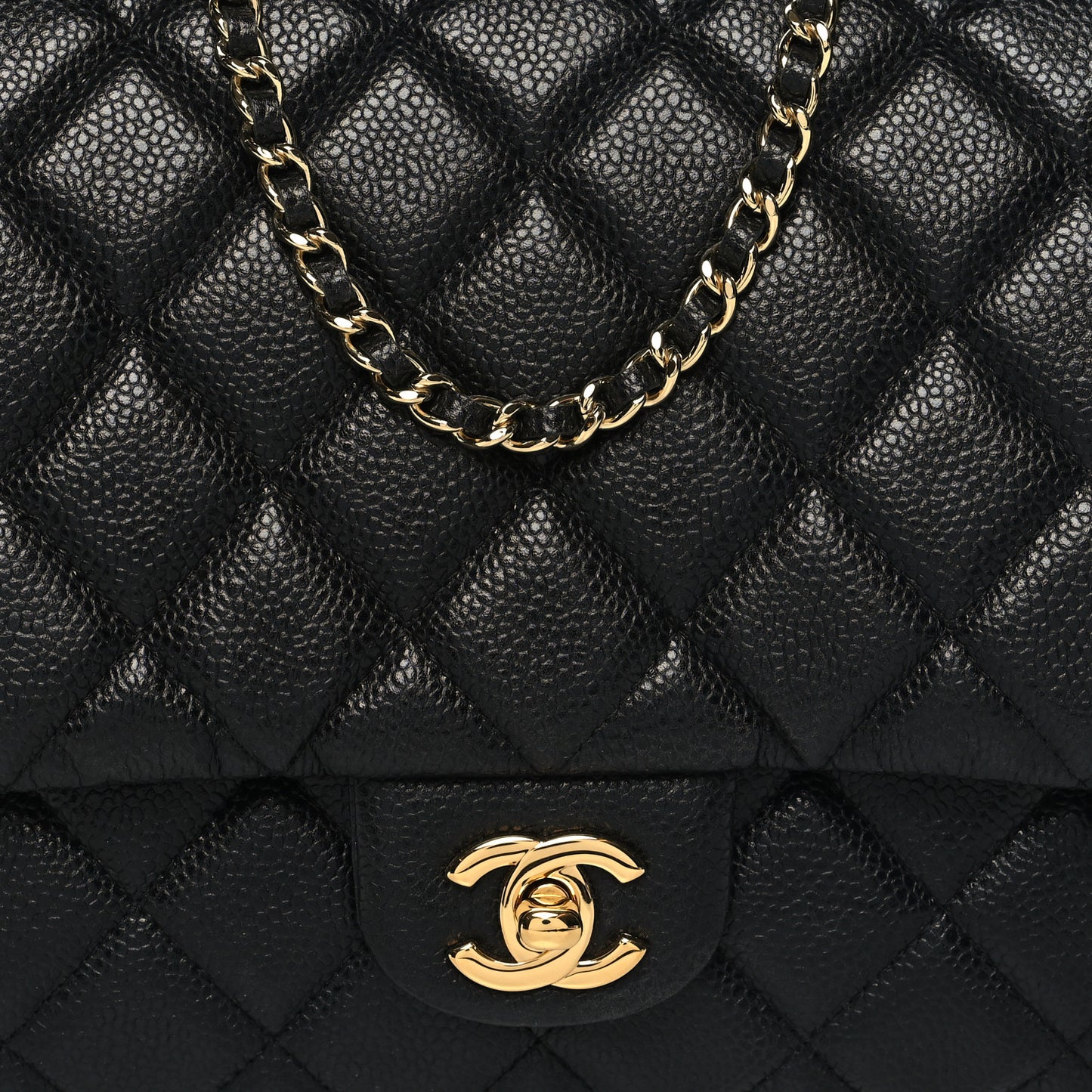 Caviar Quilted Clutch With Chain Flap Black