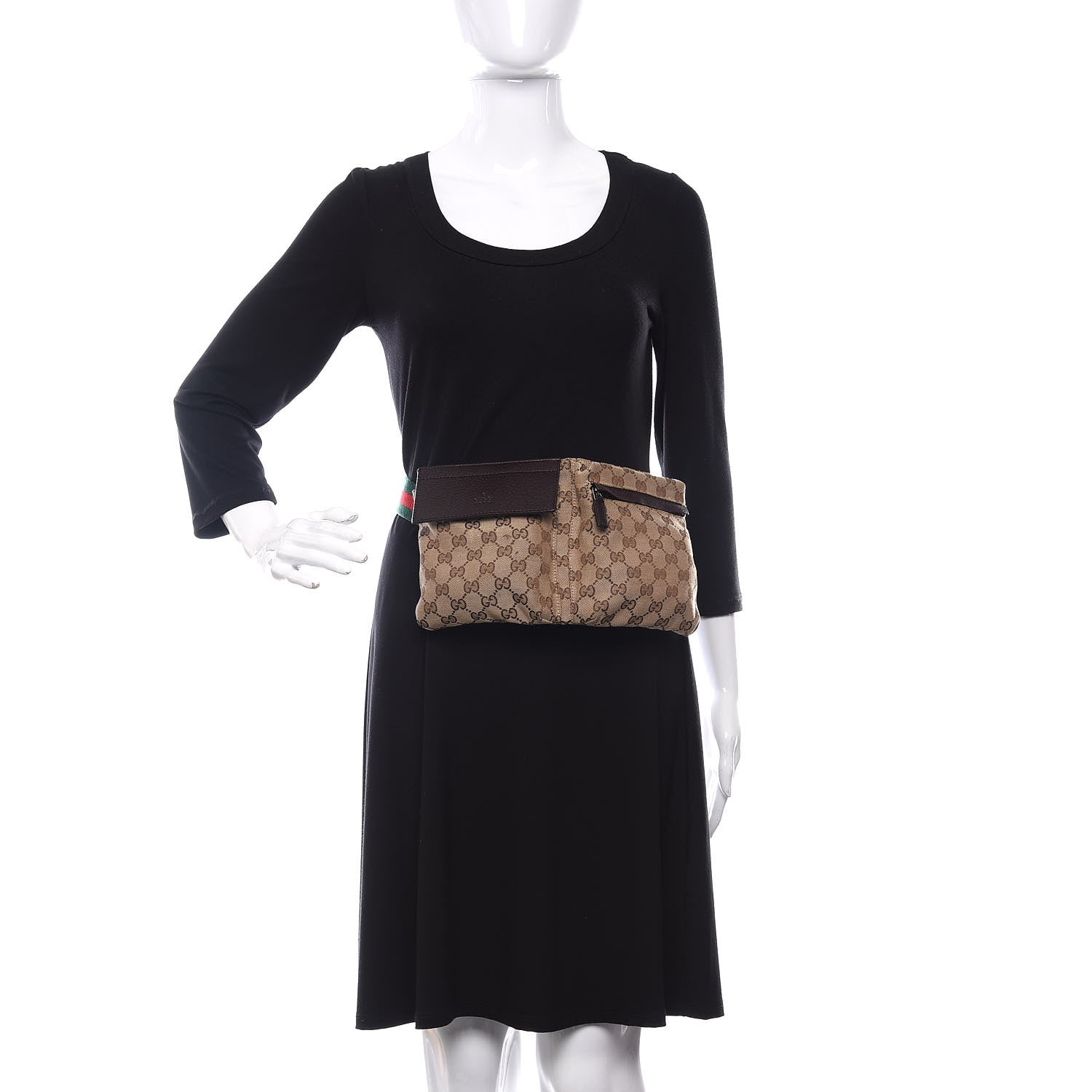 Gucci GG Monogram Web Double Pocket Belt Bag Dark Brown 2 of 16