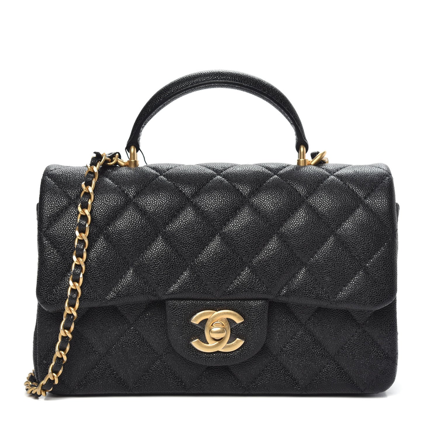 Caviar Quilted Mini Top Handle Rectangular Flap Black