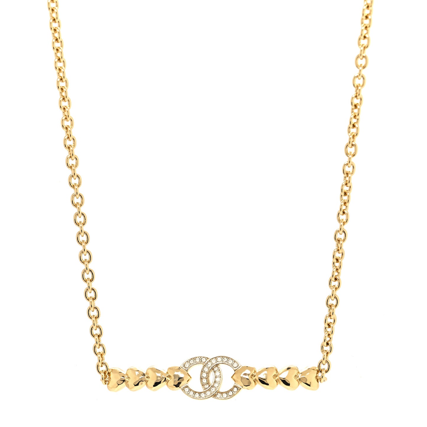 Crystal CC Heart Link Choker Necklace Gold