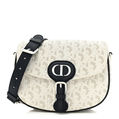 Christian Dior Calfskin Perforated Oblique Medium Bobby Flap White Blue 1 of 16