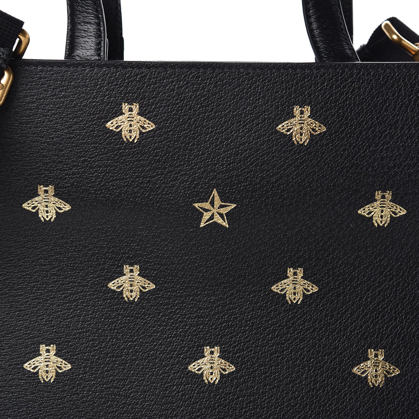 Grained Calfskin Bee Star Vertical Tote Black