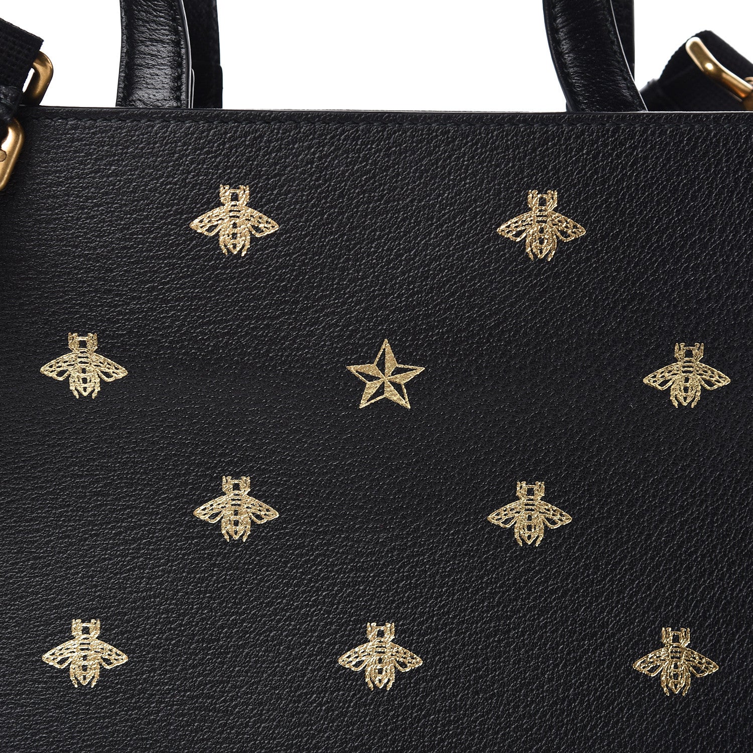 Gucci Grained Calfskin Bee Star Vertical Tote Black 8 of 10