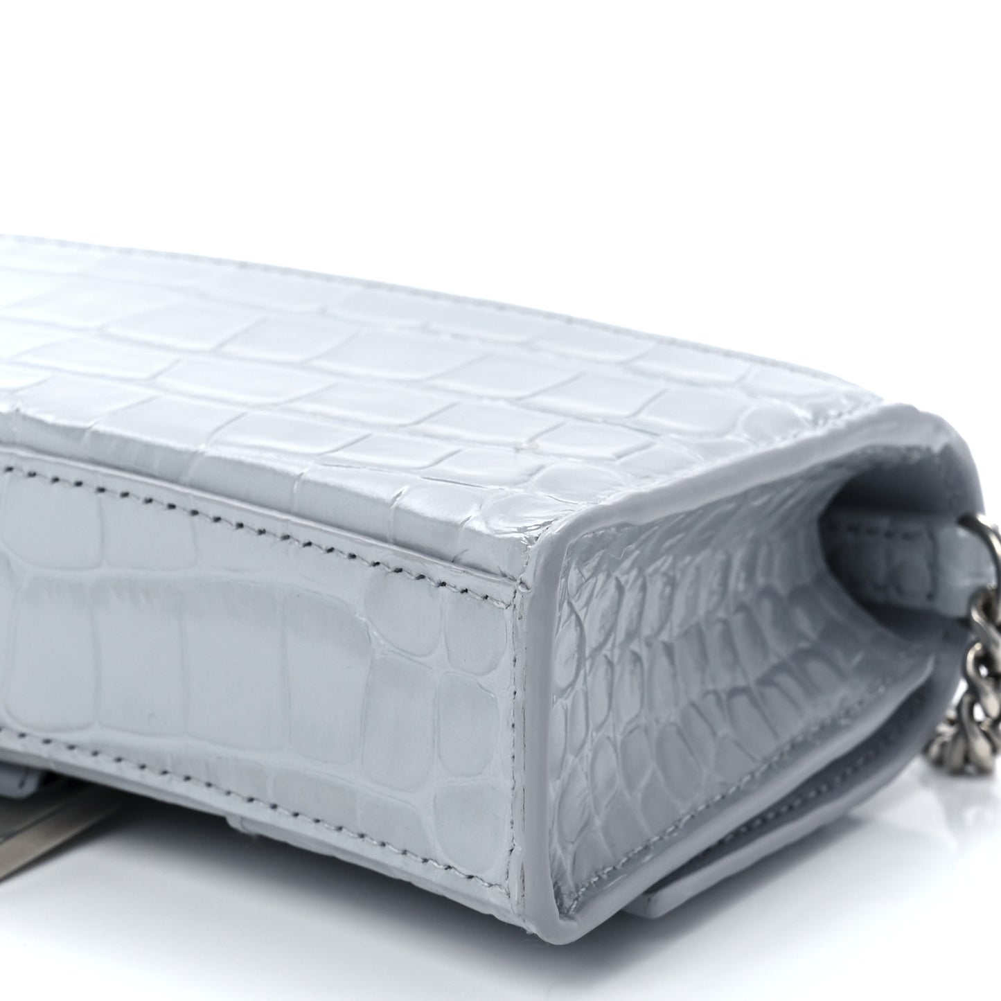 Shiny Calfskin Crocodile Embossed Hourglass Chain Bag Grey