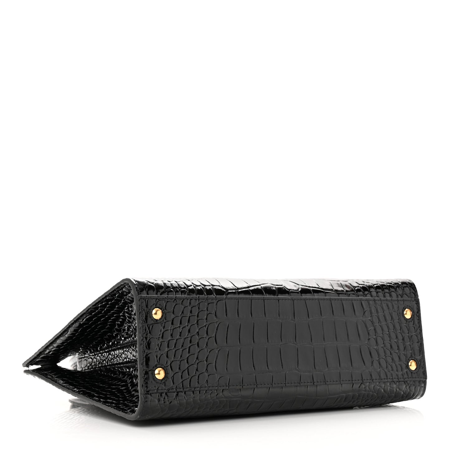 Crocodile Embossed Calfskin Small Frances Tote Black