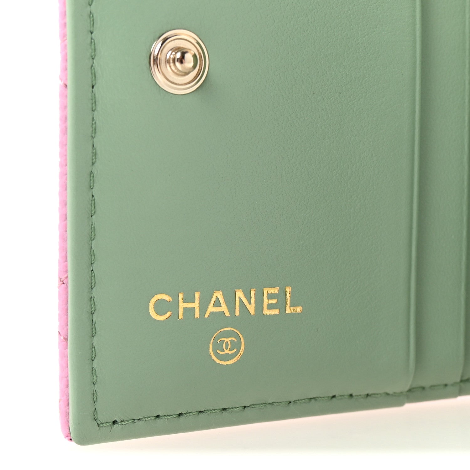 Chanel Caviar Metal Perforated Quilted CC Compact Bi-Fold Flap Wallet Lilac Light Green 6 of 9
