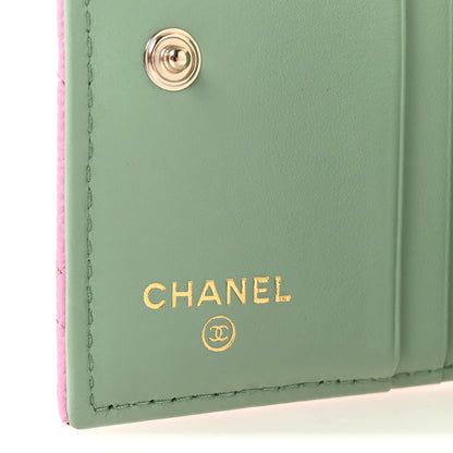 Chanel Caviar Metal Perforated Quilted CC Compact Bi-Fold Flap Wallet Lilac Light Green 6 of 9