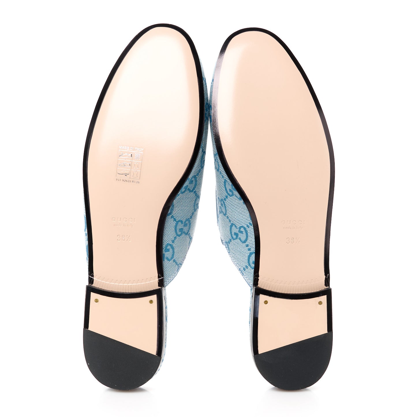 Canvas GG Monogram Nappa Womens Princetown Slippers 38.5 Porcelain Light Blue Dark Porcelain Light Blue