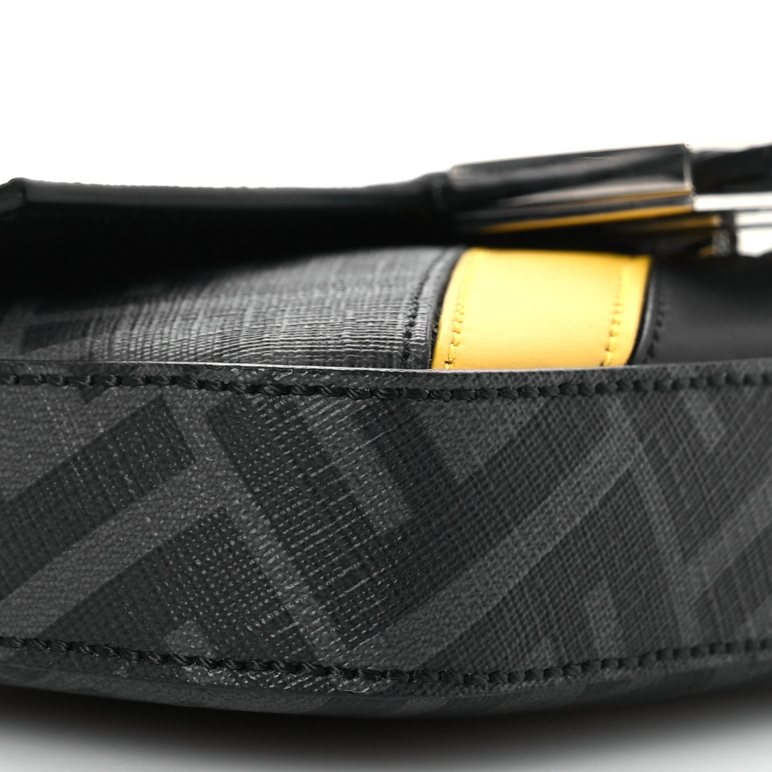 Fendi Glazed Fabric Vitello Liberty FF 1974 Diagonal Baguette Black Sunflower 10 of 11