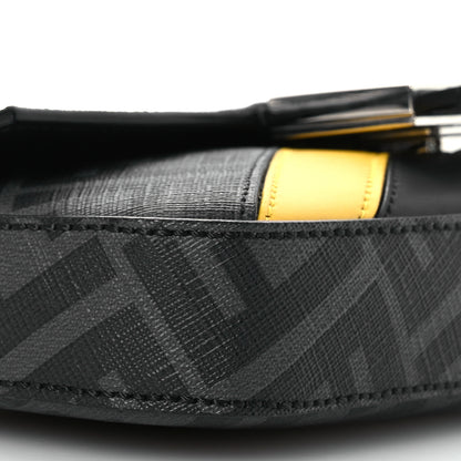 Fendi Glazed Fabric Vitello Liberty FF 1974 Diagonal Baguette Black Sunflower 10 of 11