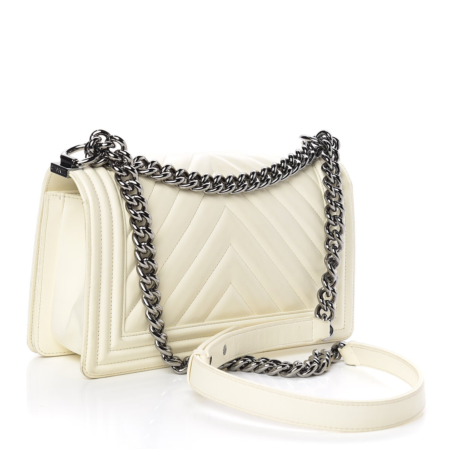 Chanel Lambskin Chevron Quilted Medium Boy Flap Ivory 3 of 12