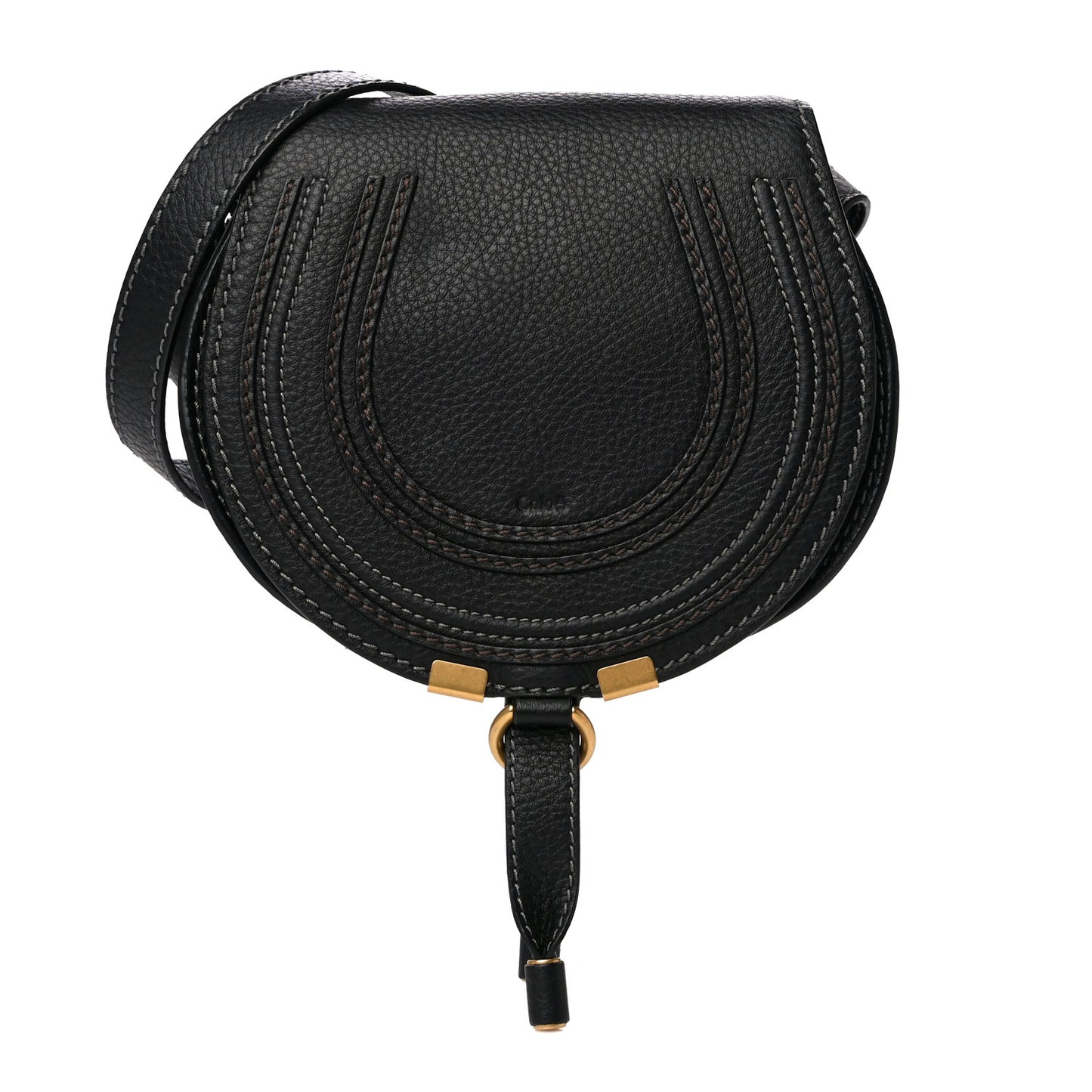 Calfskin Mini Marcie Round Crossbody Bag Black
