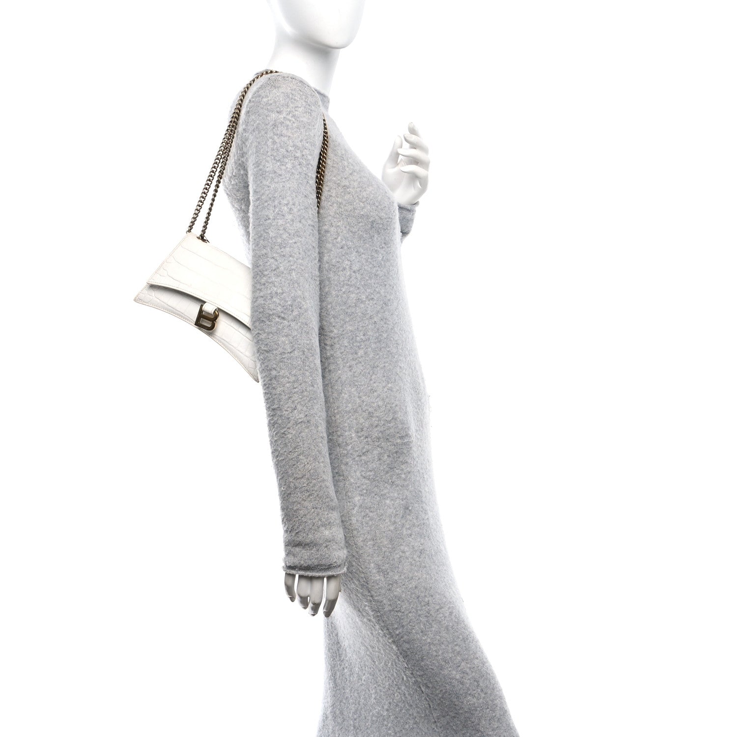 Balenciaga Calfskin Crocodile Small Crush Chain Bag White 2 of 10