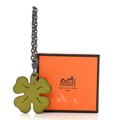 Hermes Chévre Mysore Lucky Clover Key Chain Bag Charm Vert Anis Orange 5 of 5
