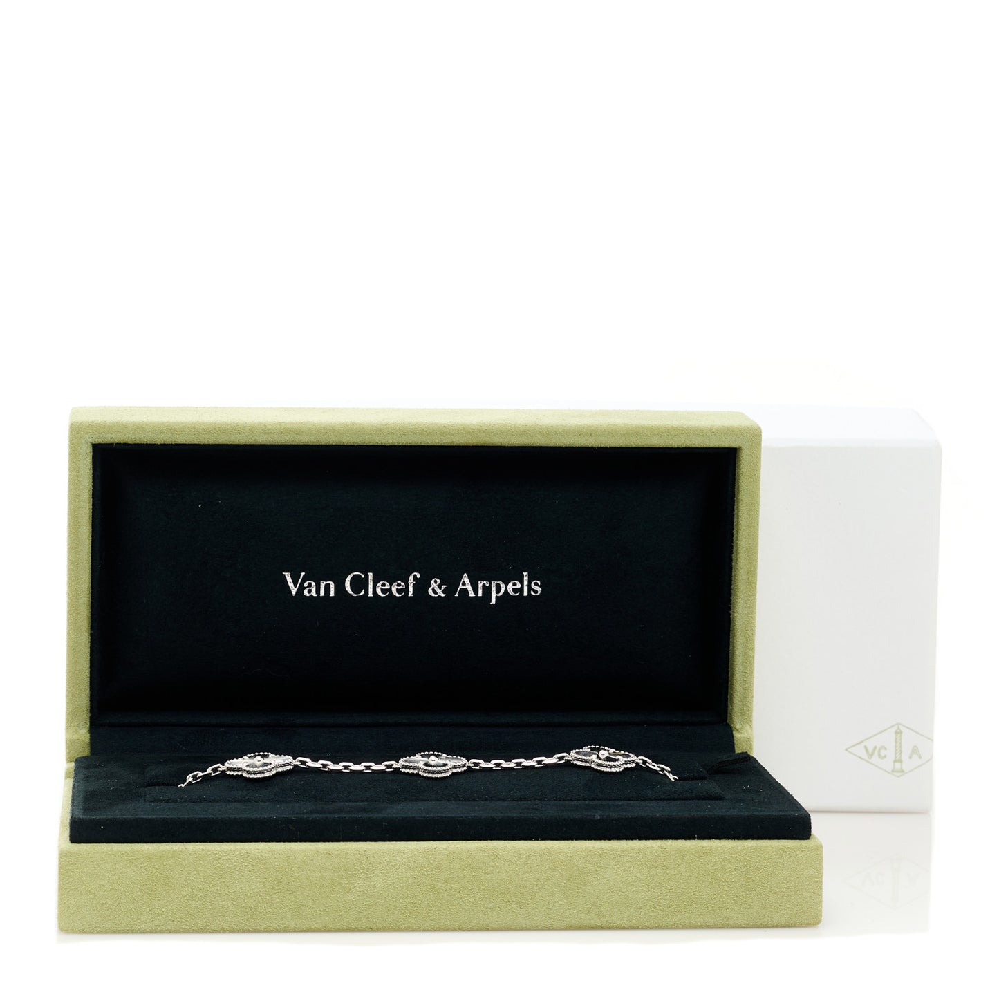 18K White Gold 5 Motifs Guilloche Vintage Alhambra Bracelet