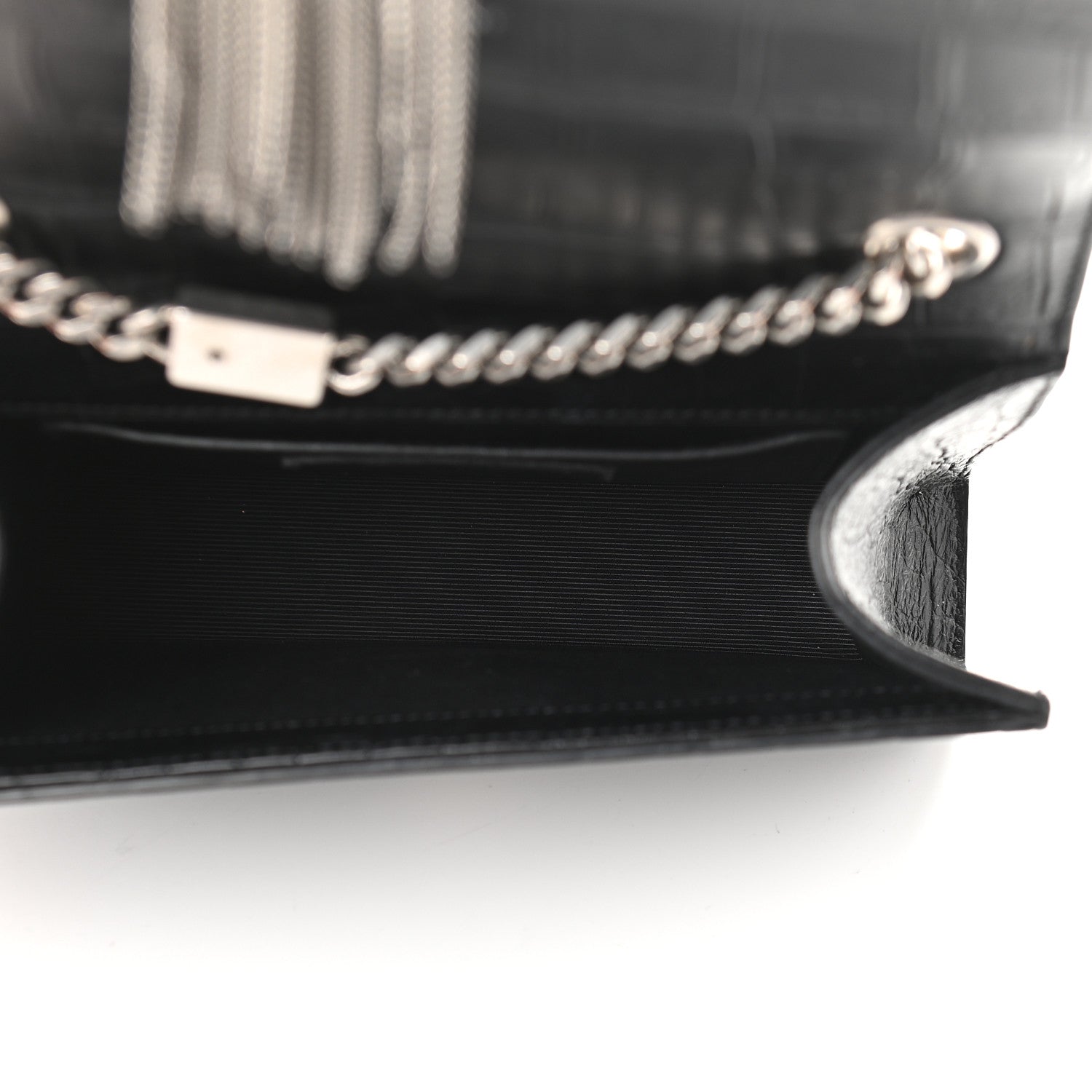 Saint Laurent Calfskin Crocodile Embossed Small Classic Monogram Kate Tassel Satchel Black 5 of 8