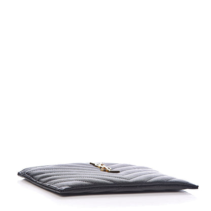 Saint Laurent Grain De Poudre Chevron Monogram Bill Pouch Black 4 of 9