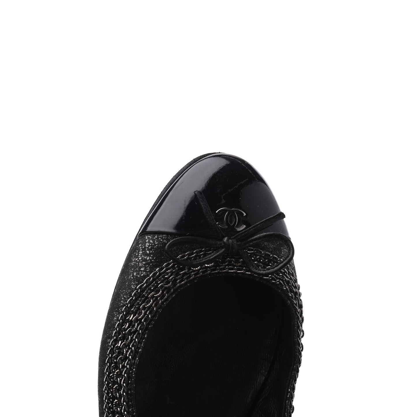 Tweed Patent Cap Toe Ballerina Flats 37 Black
