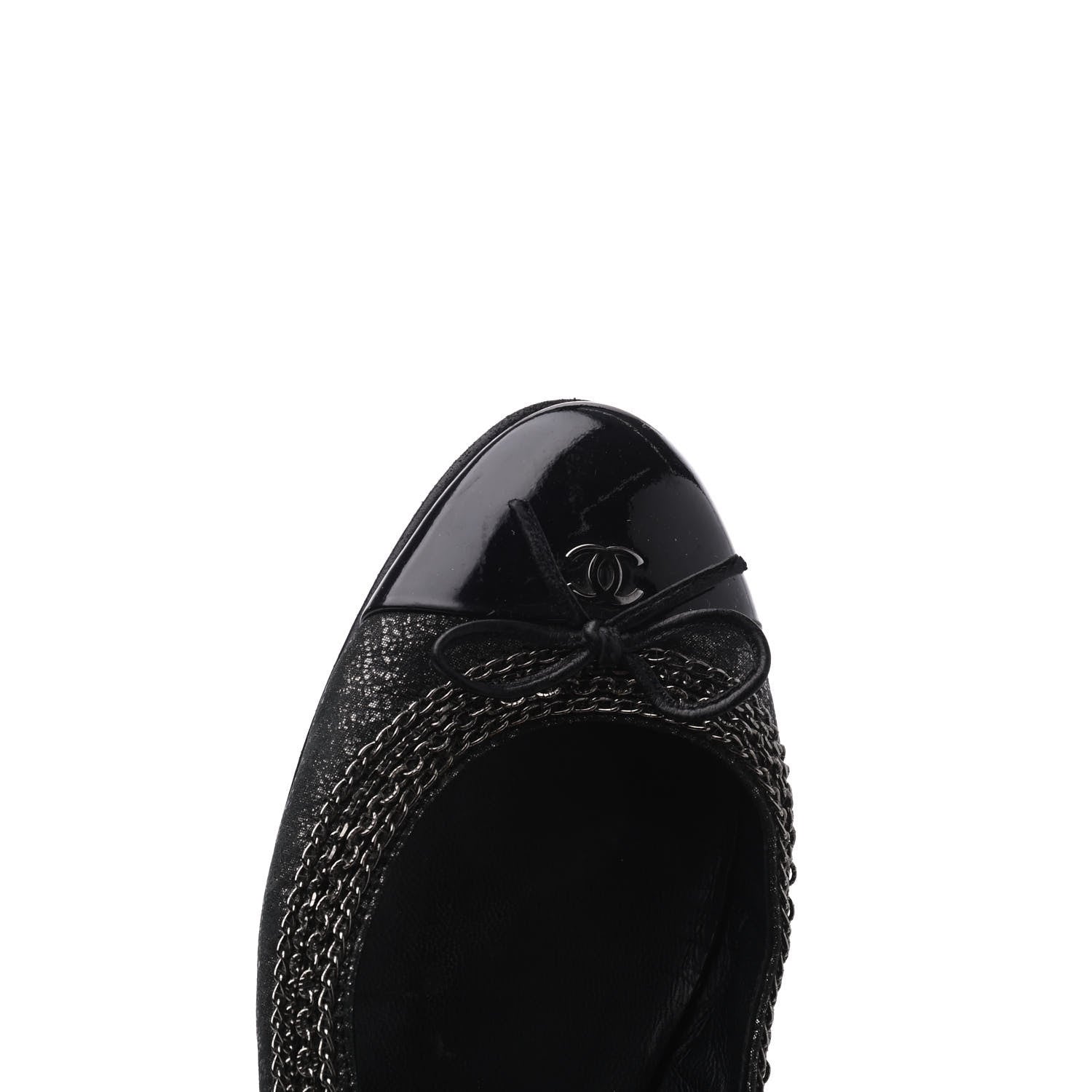 Chanel Tweed Patent Cap Toe Ballerina Flats 37 Black 20 of 23