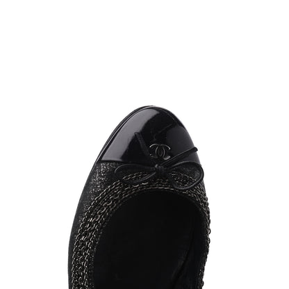 Chanel Tweed Patent Cap Toe Ballerina Flats 37 Black 20 of 23