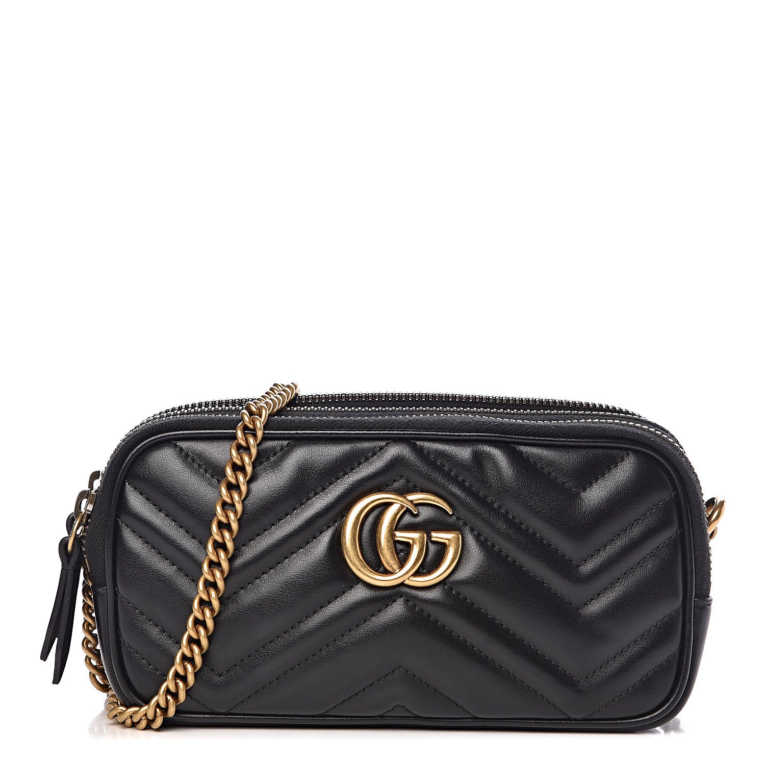 Gucci Calfskin Matelasse Mini GG Marmont Chain Crossbody Bag Black 1 of 15