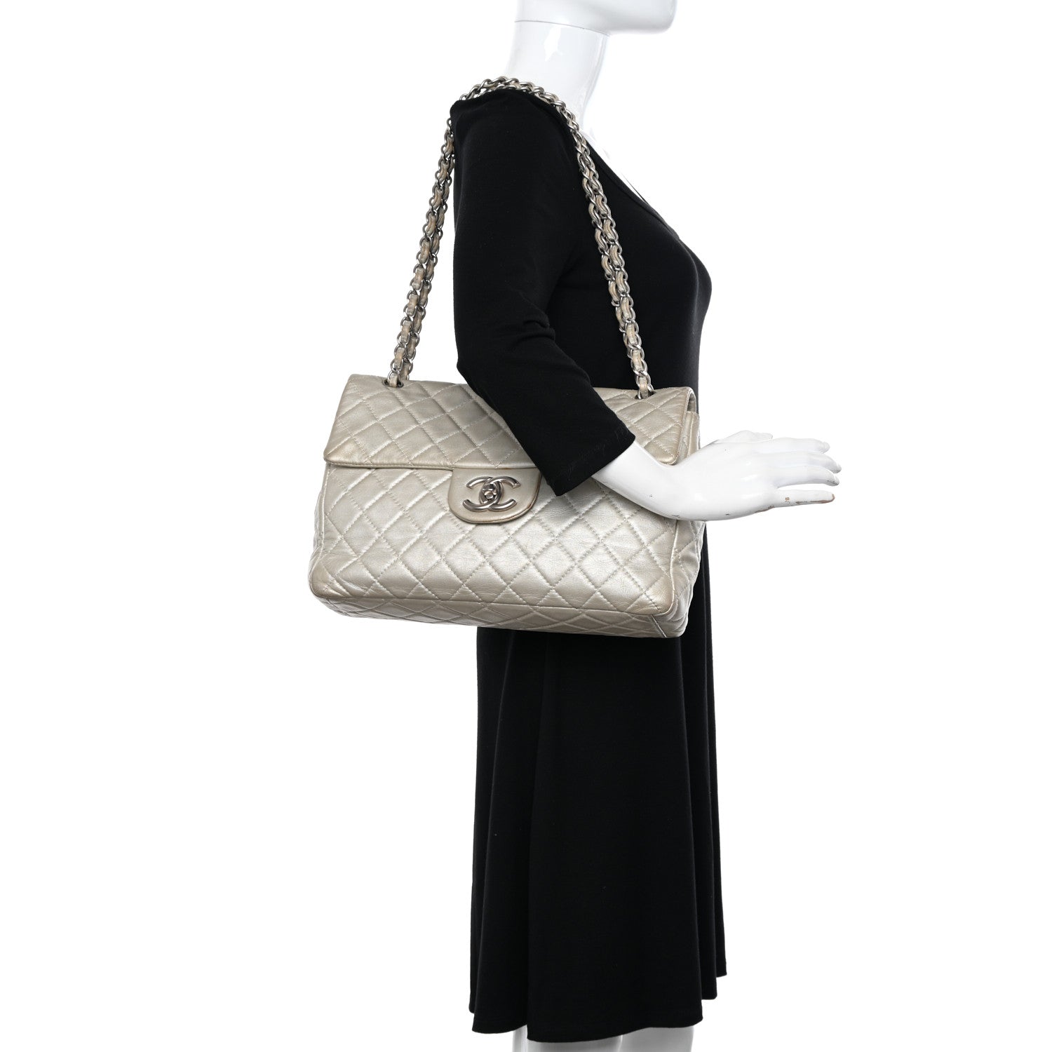 Chanel Metallic Lambskin Quilted Maxi Single Flap Silver 2 of 14