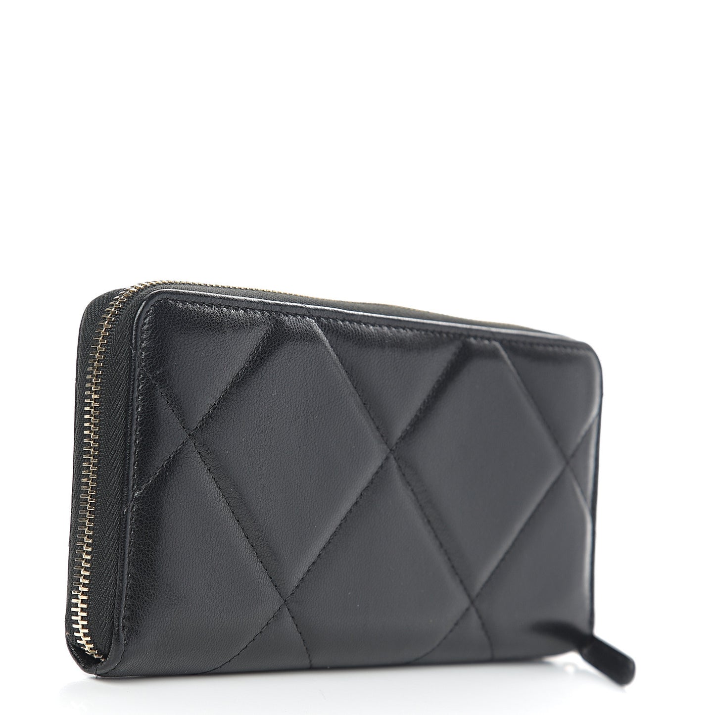 Lambskin Quilted 19 Long Zipped Around Wallet Black